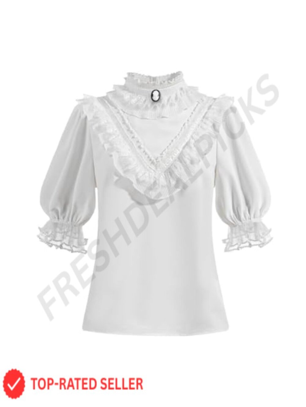 Victorian Blouse Ruffle Lace Short Sleeve Renaissance Top